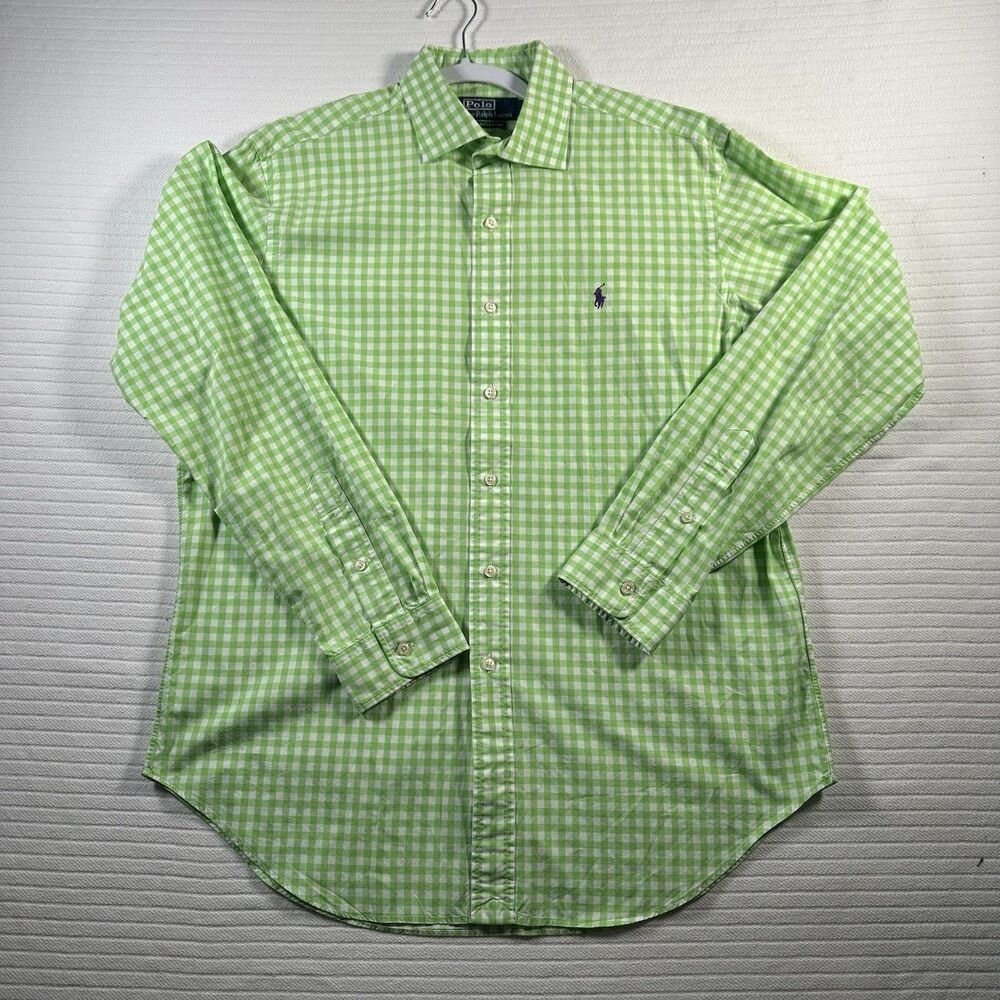 Polo Ralph Lauren Performance Shirt Mens L Green White Gingham Check Button Up